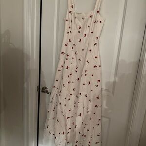Abercrombie & Fitch White Maxi Dress with Red Cherry Pattern Size XS
